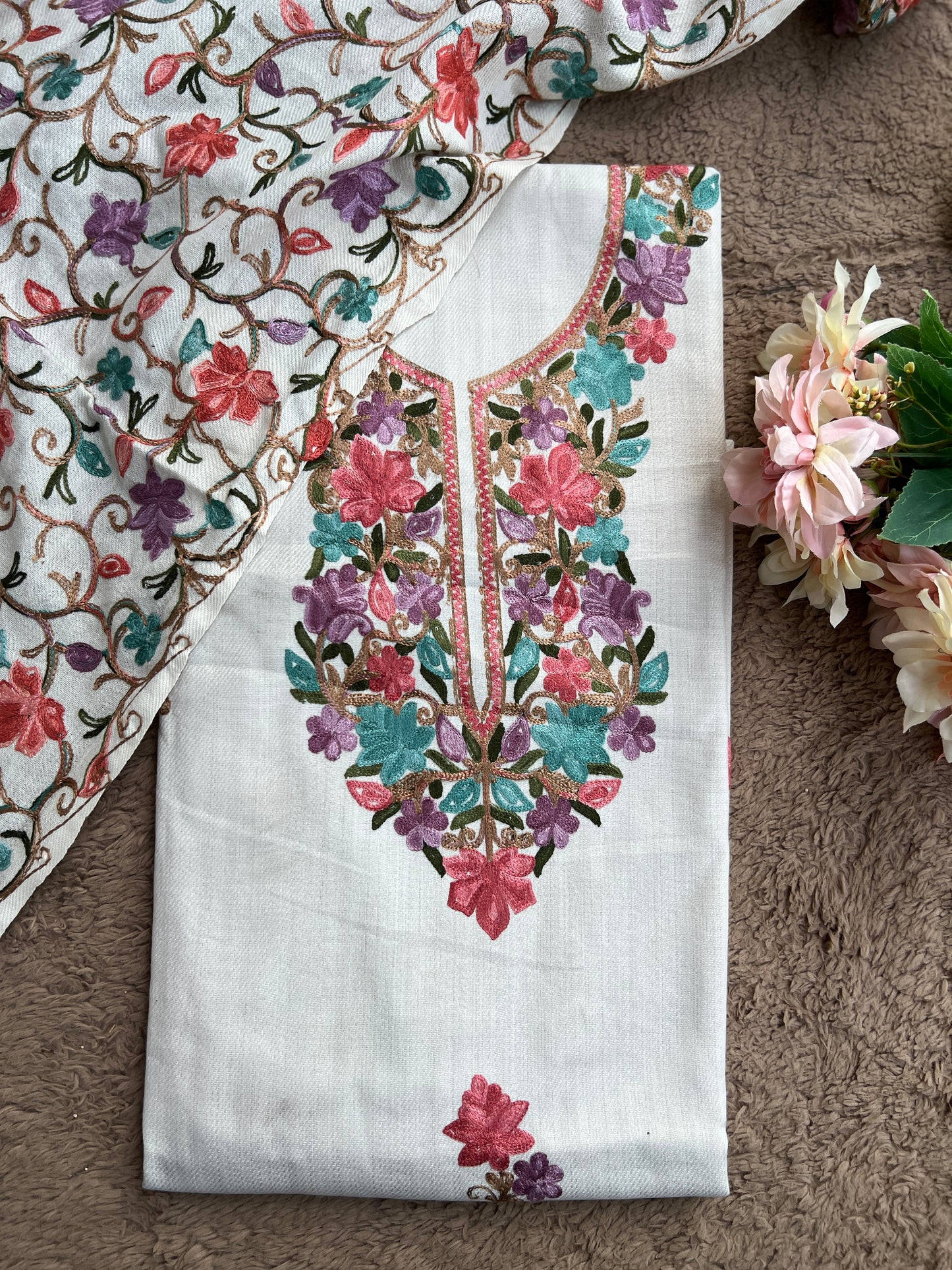 Classic Kashmiri white Wool Suit – Warm, Elegant & Embroidered