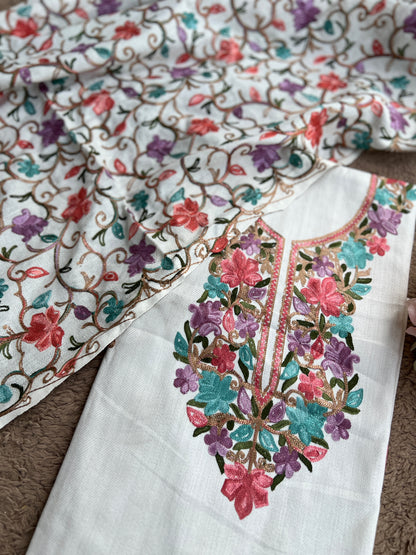 Classic Kashmiri white Wool Suit – Warm, Elegant & Embroidered