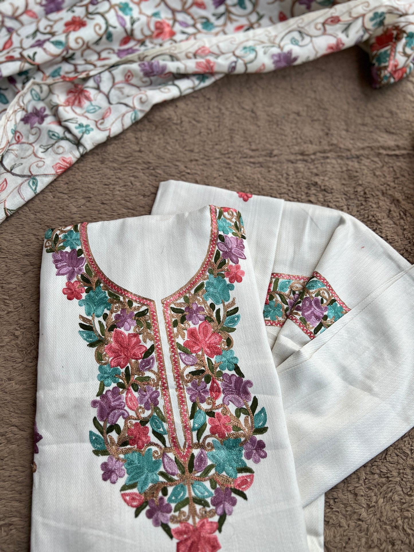 Classic Kashmiri white Wool Suit – Warm, Elegant & Embroidered