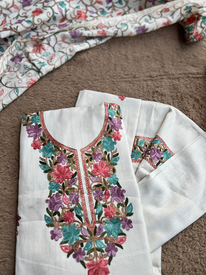 Classic Kashmiri white Wool Suit – Warm, Elegant & Embroidered