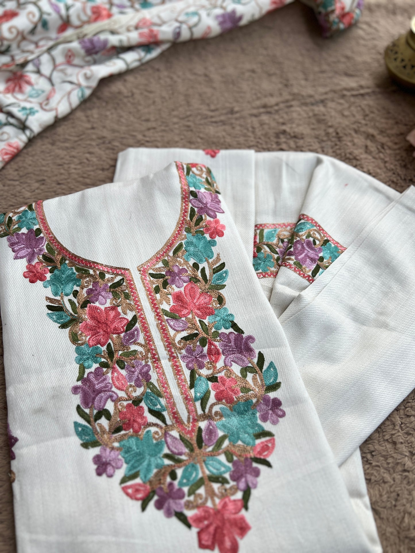 Classic Kashmiri white Wool Suit – Warm, Elegant & Embroidered