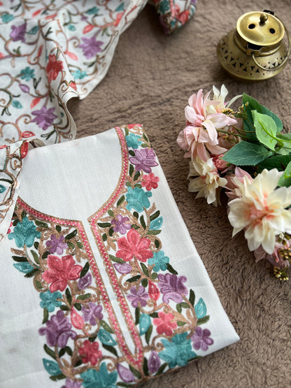 Classic Kashmiri white Wool Suit – Warm, Elegant & Embroidered