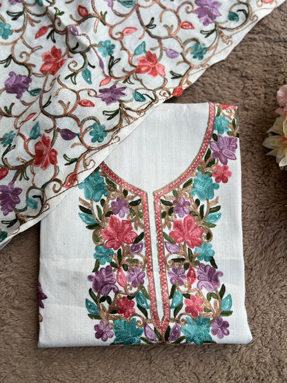 Classic Kashmiri white Wool Suit – Warm, Elegant & Embroidered