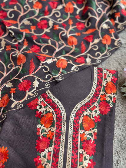 Coffee Kashmiri Style Woolen Embroidered Suit Set – Winter Collection