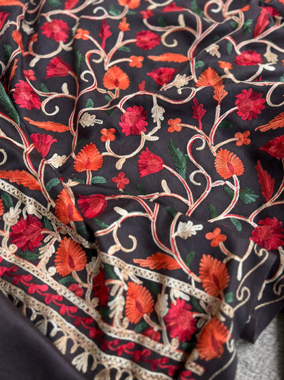 Coffee Kashmiri Style Woolen Embroidered Suit Set – Winter Collection