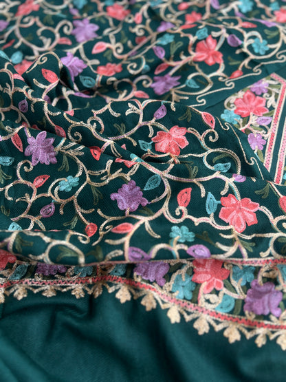 Green Kashmiri Style Woolen Embroidered Suit Set