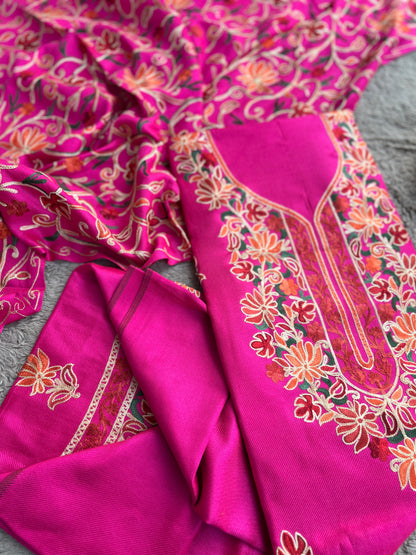 Elegant Kashmiri Woolen Embroidered Suit Set Winter Collection