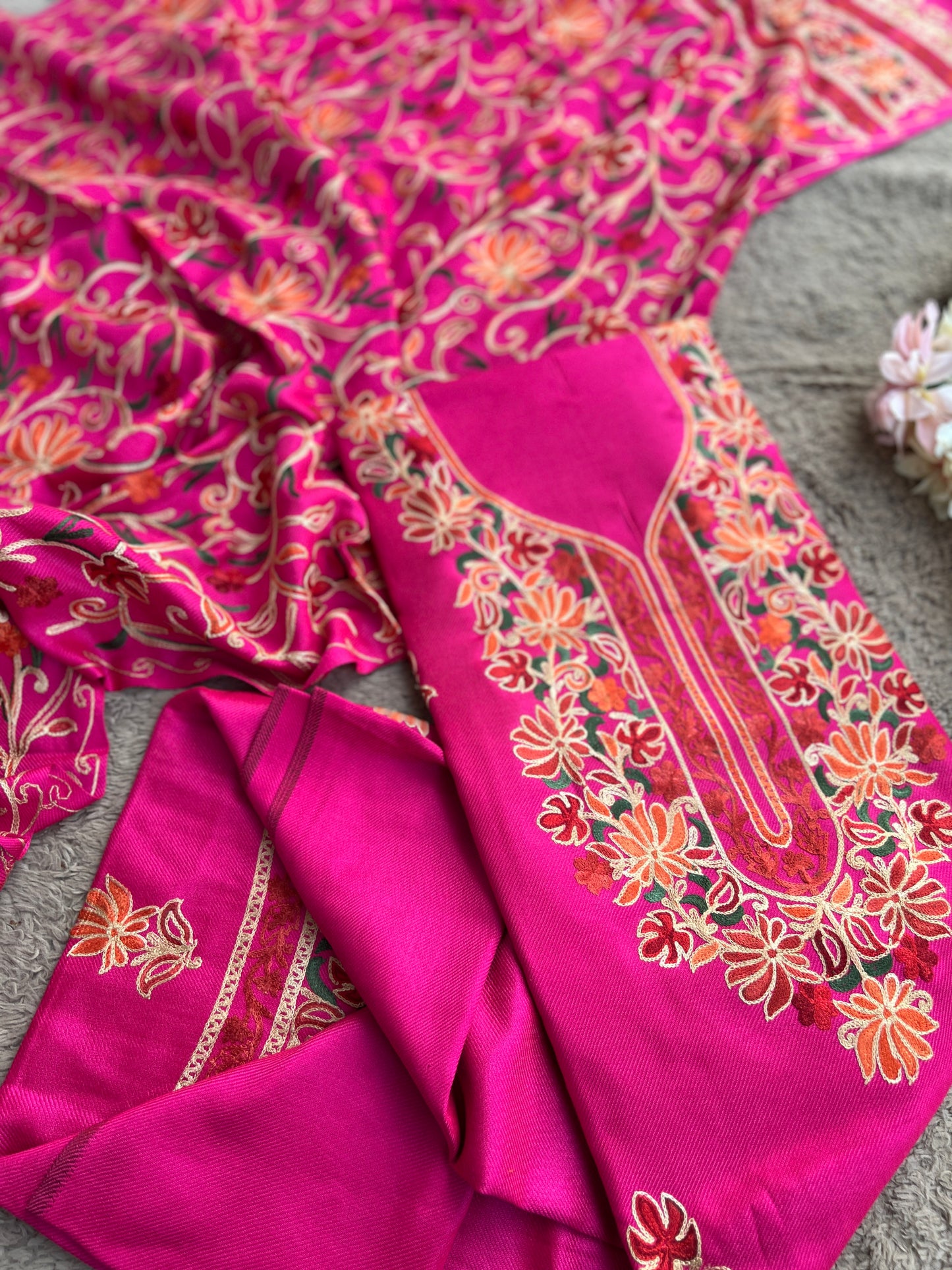 Elegant Kashmiri Woolen Embroidered Suit Set Winter Collection