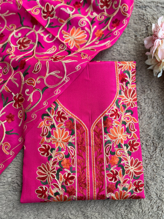 Elegant Kashmiri Woolen Embroidered Suit Set Winter Collection