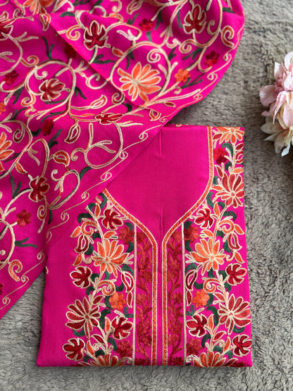 Elegant Kashmiri Woolen Embroidered Suit Set Winter Collection