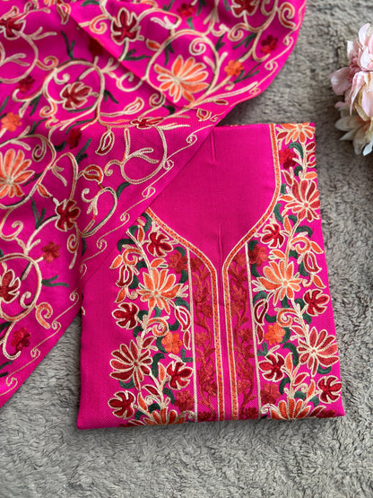 Elegant Kashmiri Woolen Embroidered Suit Set Winter Collection