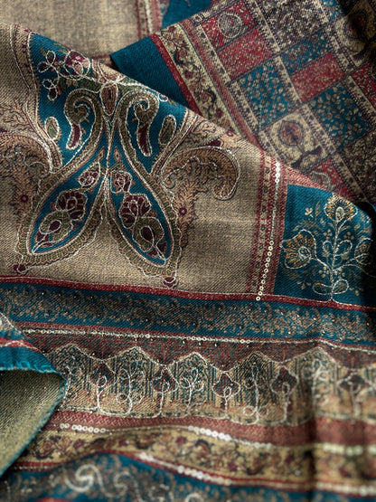 Elegant Karachi Print Pashmina Suit With Fine Embroidery