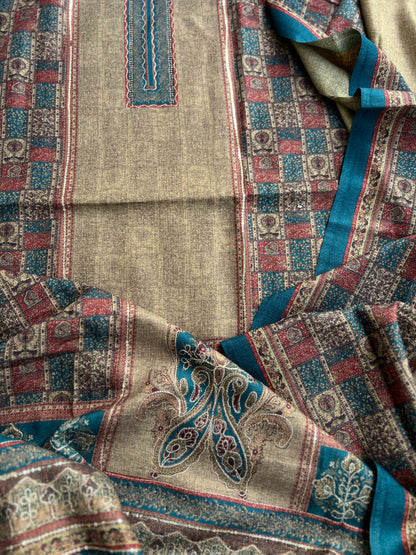 Elegant Karachi Print Pashmina Suit With Fine Embroidery