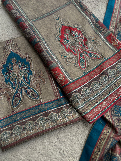 Elegant Karachi Print Pashmina Suit With Fine Embroidery