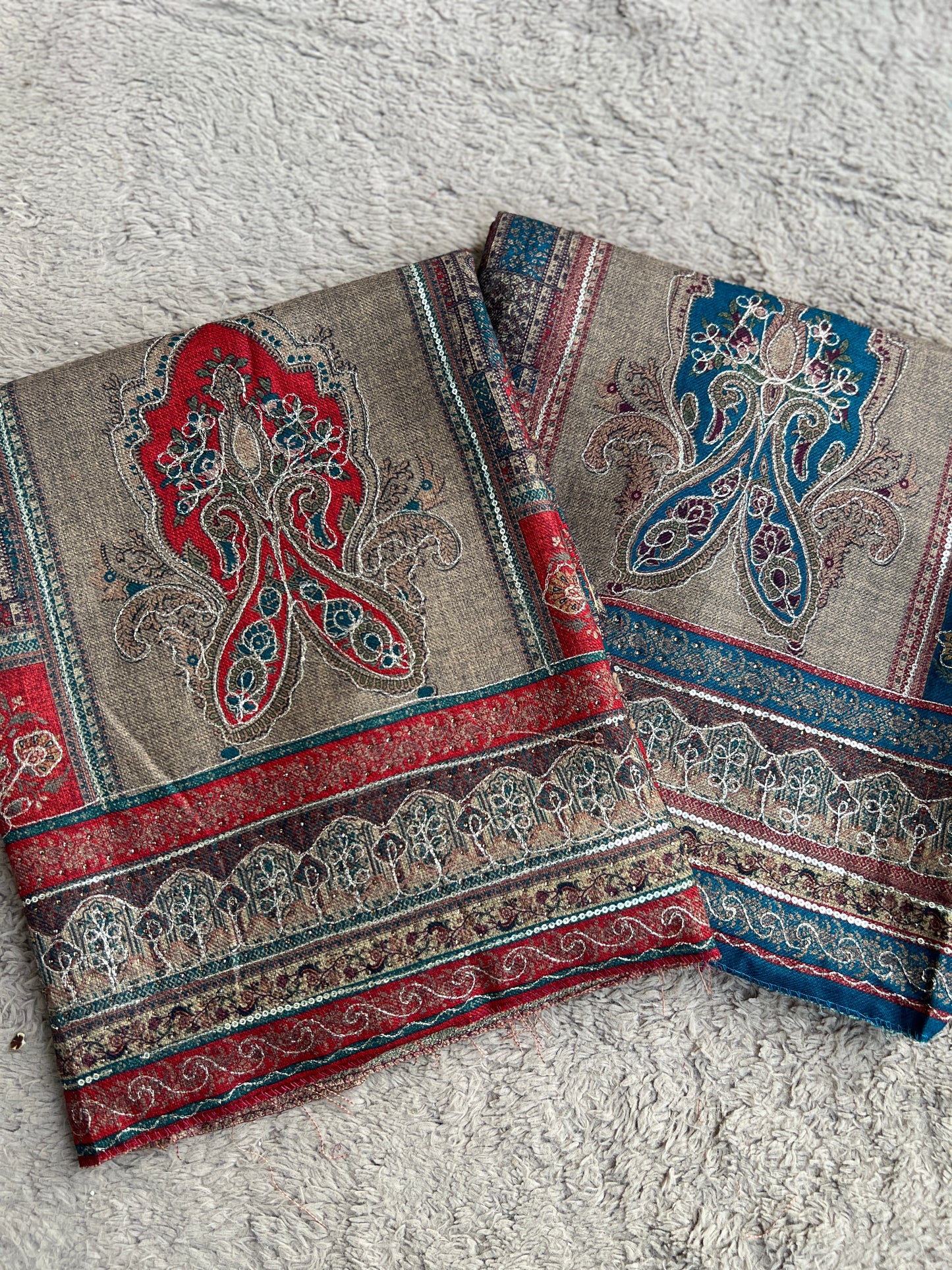 Elegant Karachi Print Pashmina Suit With Fine Embroidery