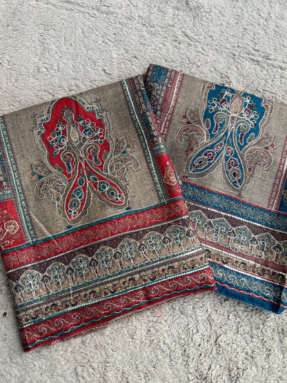 Elegant Karachi Print Pashmina Suit With Fine Embroidery