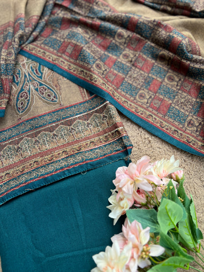 Elegant Karachi Print Pashmina Suit With Fine Embroidery