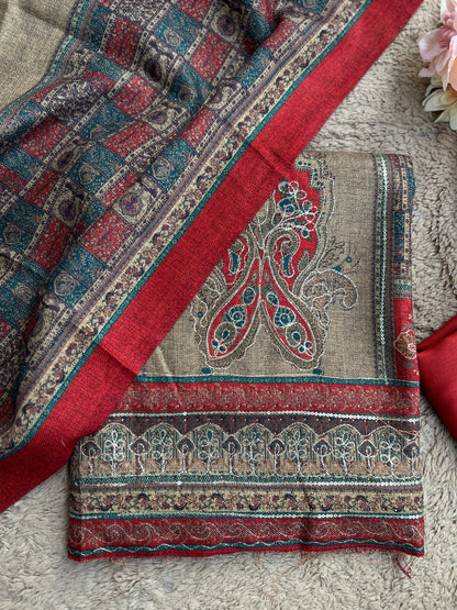 Elegant Karachi Print Pashmina Suit With Fine Embroidery