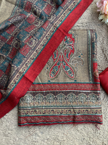 Elegant Karachi Print Pashmina Suit With Fine Embroidery