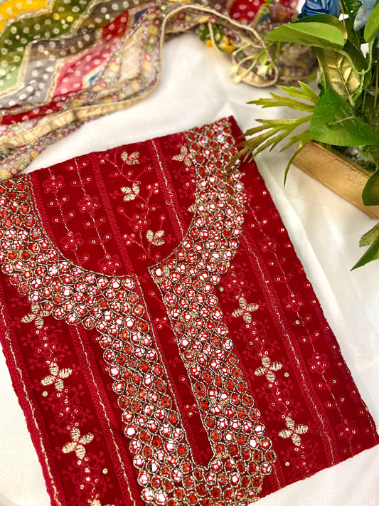 Elegant Red Georgette  Hand-embroidered Chikankari Suit