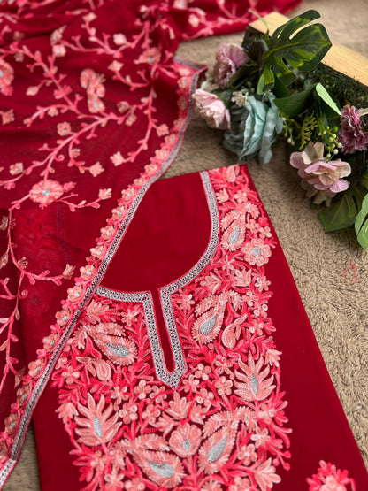 Luxury Ruby-Tone Modal Cotton Suit with Kashmiri Full Jaal Dupatta