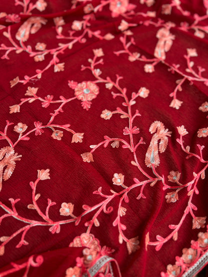 Luxury Ruby-Tone Modal Cotton Suit with Kashmiri Full Jaal Dupatta