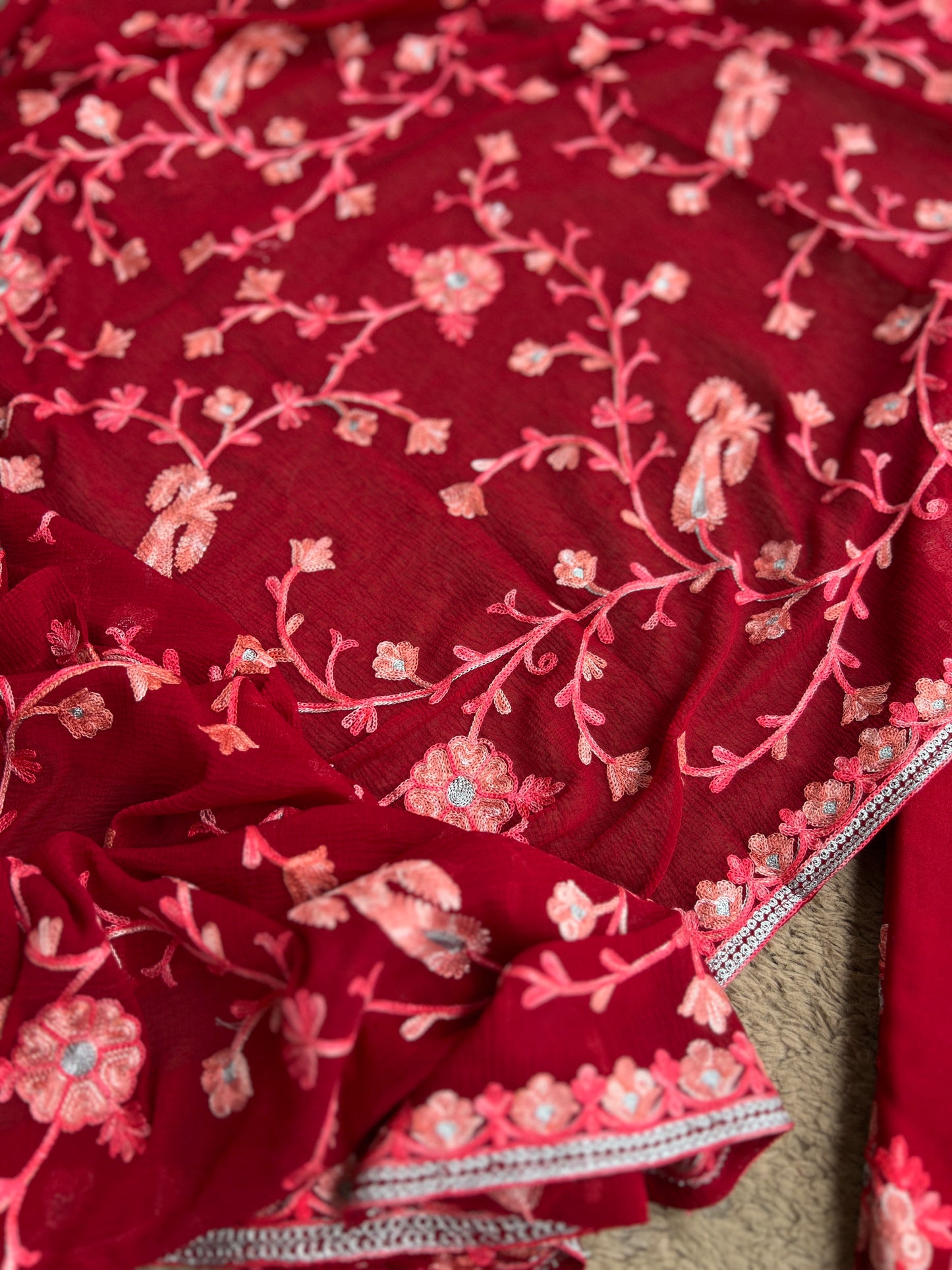 Luxury Ruby-Tone Modal Cotton Suit with Kashmiri Full Jaal Dupatta