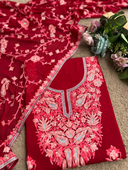 Luxury Ruby-Tone Modal Cotton Suit with Kashmiri Full Jaal Dupatta