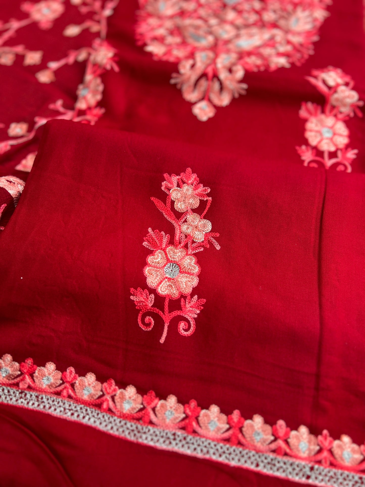 Luxury Ruby-Tone Modal Cotton Suit with Kashmiri Full Jaal Dupatta