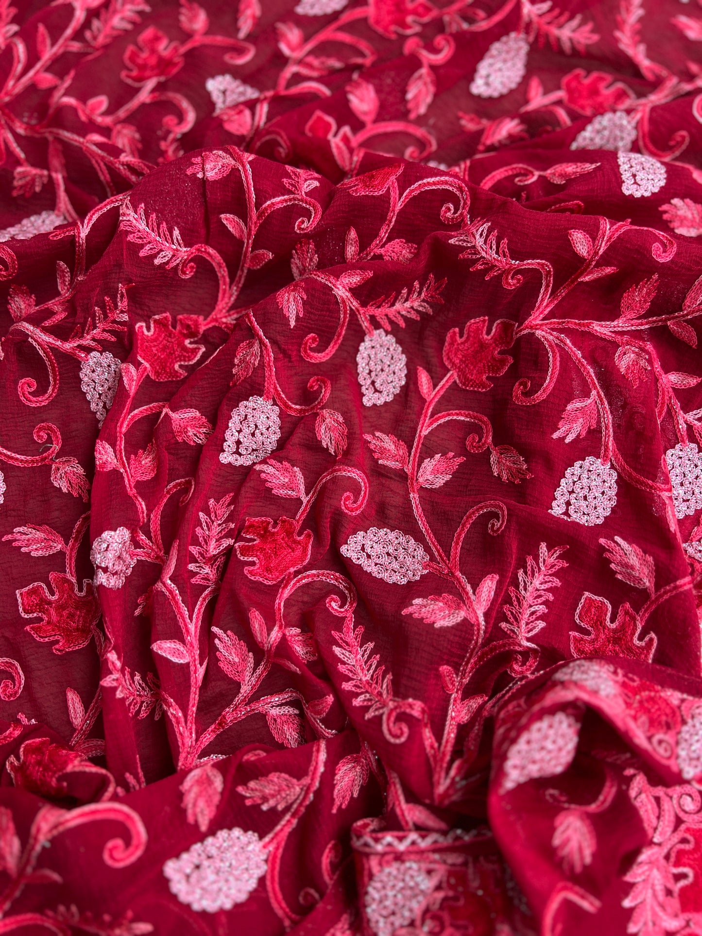 Deep Crimson Modal Cotton Kashmiri Embroidered Suit Full