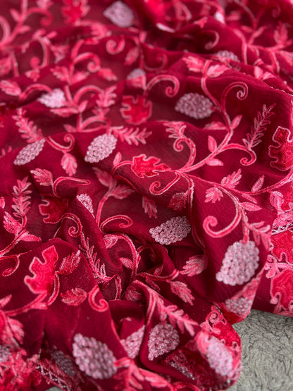 Deep Crimson Modal Cotton Kashmiri Embroidered Suit Full