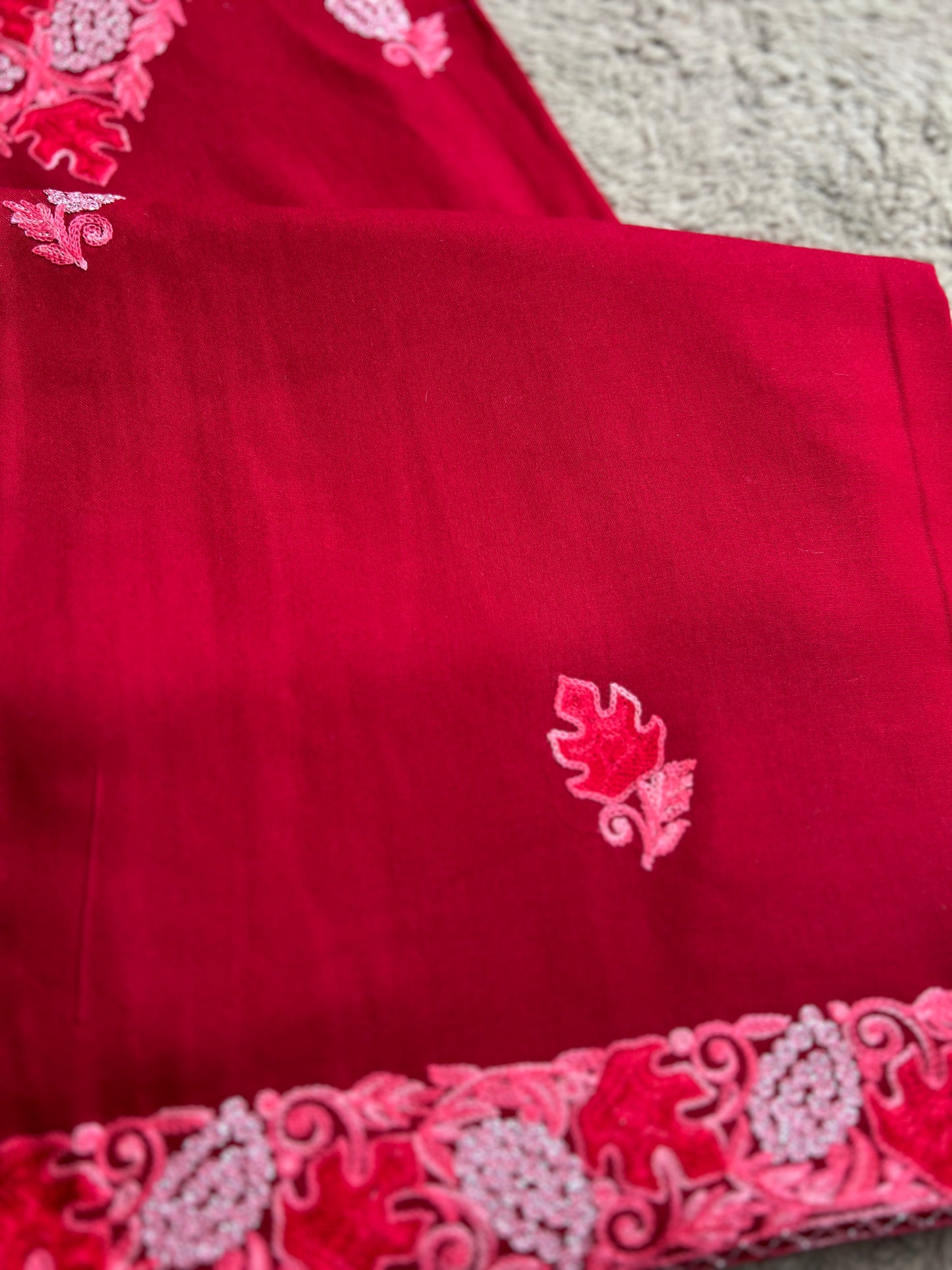 Luxury Ruby-Tone Modal Cotton Suit with Kashmiri Full Jaal Dupatta