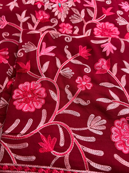 Deep Red Modal Cotton Kashmiri Embroidered Suit with Full Jaal Dupatta