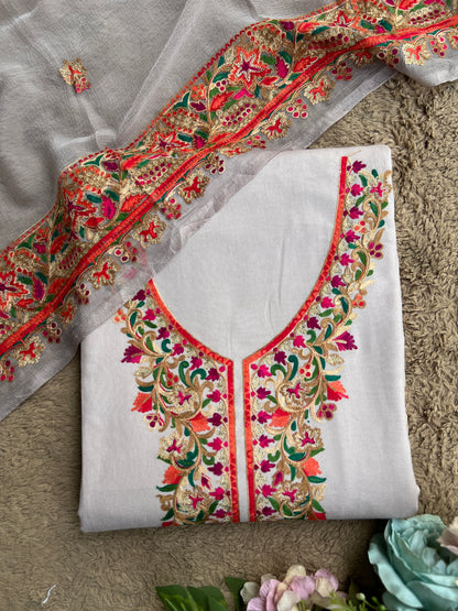 Light Grey Multicolor Embroidered Modal Cotton Suit Set
