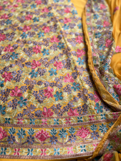 Sunflower Yellow Kashmiri Embroidered Modal Cotton Suit Set