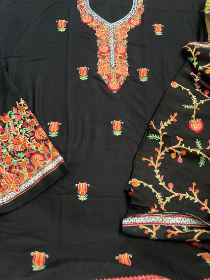Midnight Elegance in Multicolor Kashmiri Embroidery