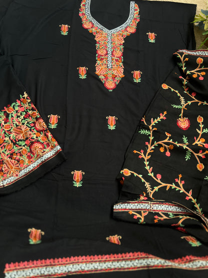 Midnight Elegance in Multicolor Kashmiri Embroidery