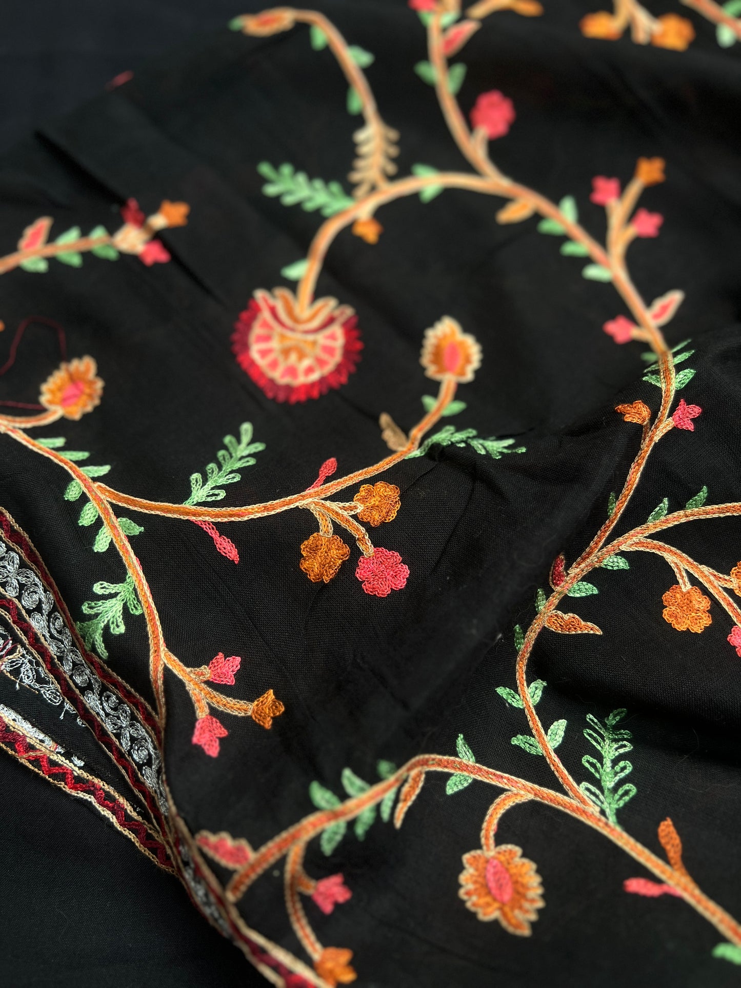 Midnight Elegance in Multicolor Kashmiri Embroidery