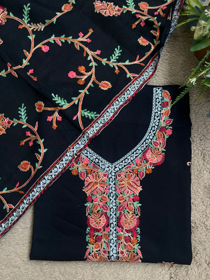 Midnight Elegance in Multicolor Kashmiri Embroidery