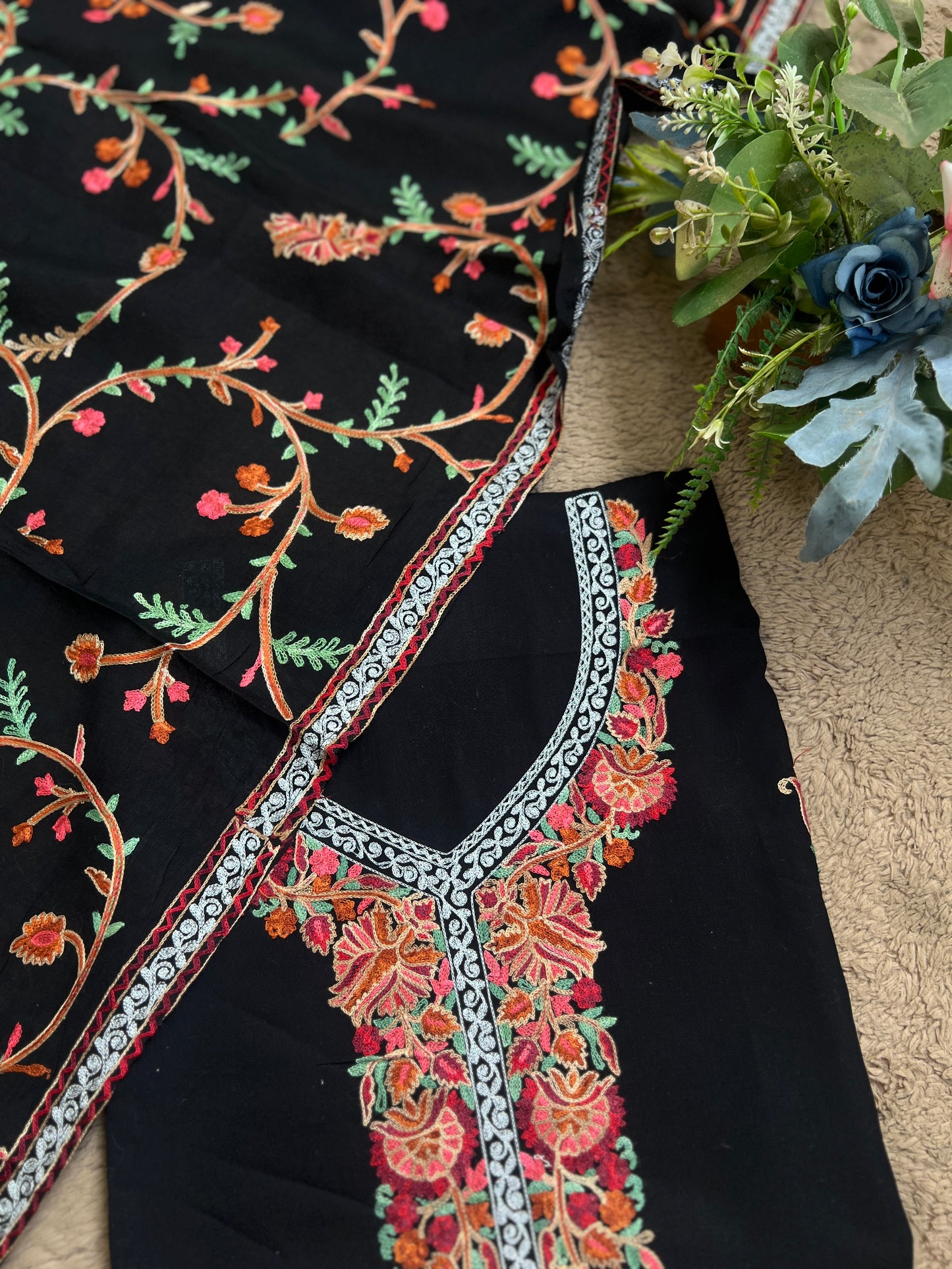 Midnight Elegance in Multicolor Kashmiri Embroidery
