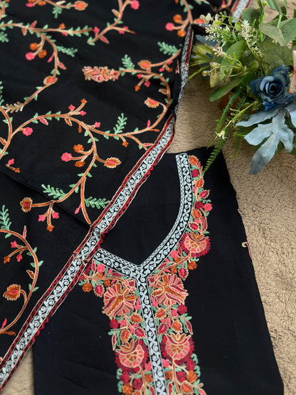 Midnight Elegance in Multicolor Kashmiri Embroidery