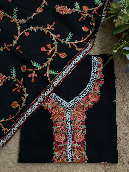 Midnight Elegance in Multicolor Kashmiri Embroidery