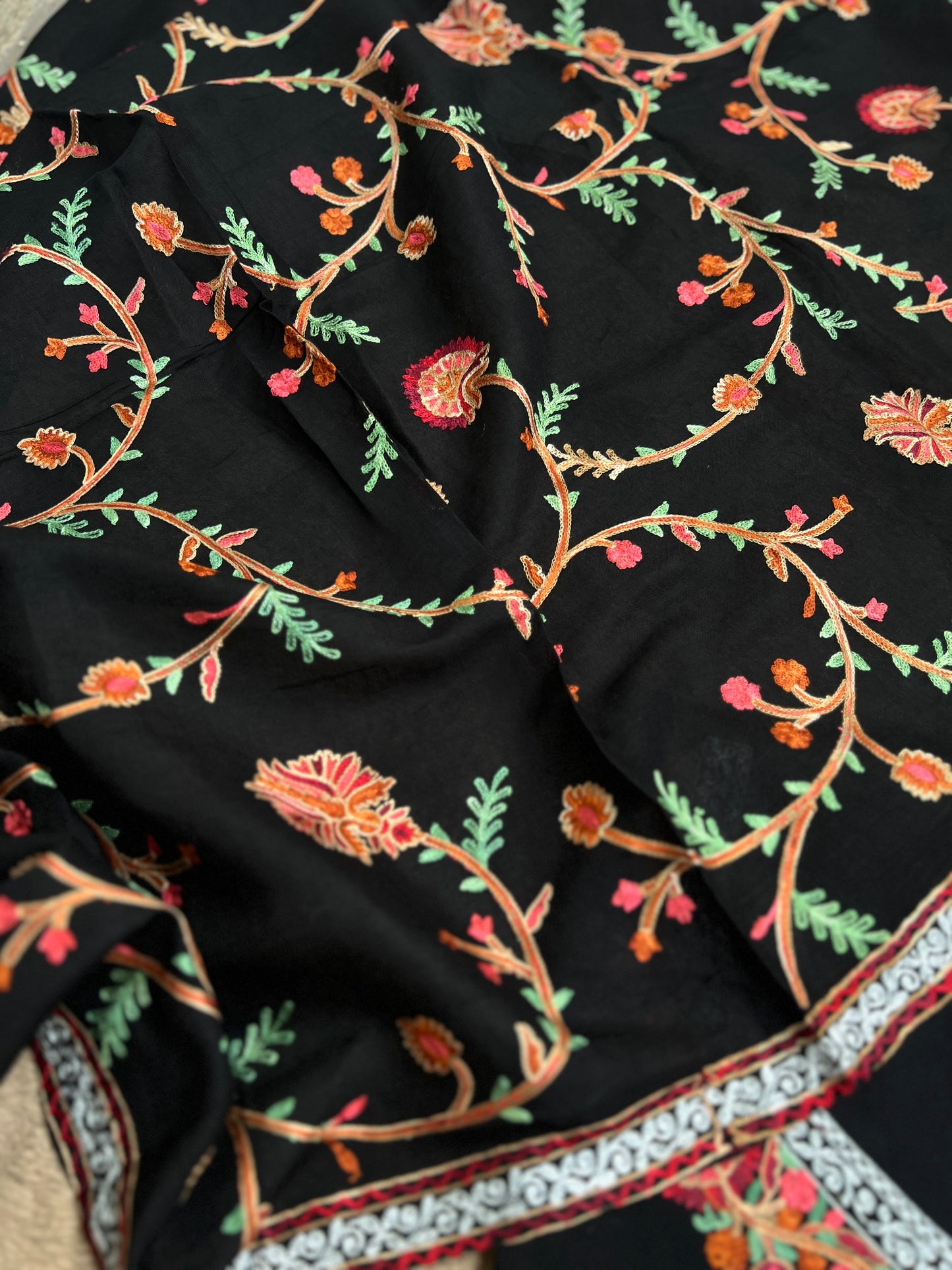 Midnight Elegance in Multicolor Kashmiri Embroidery