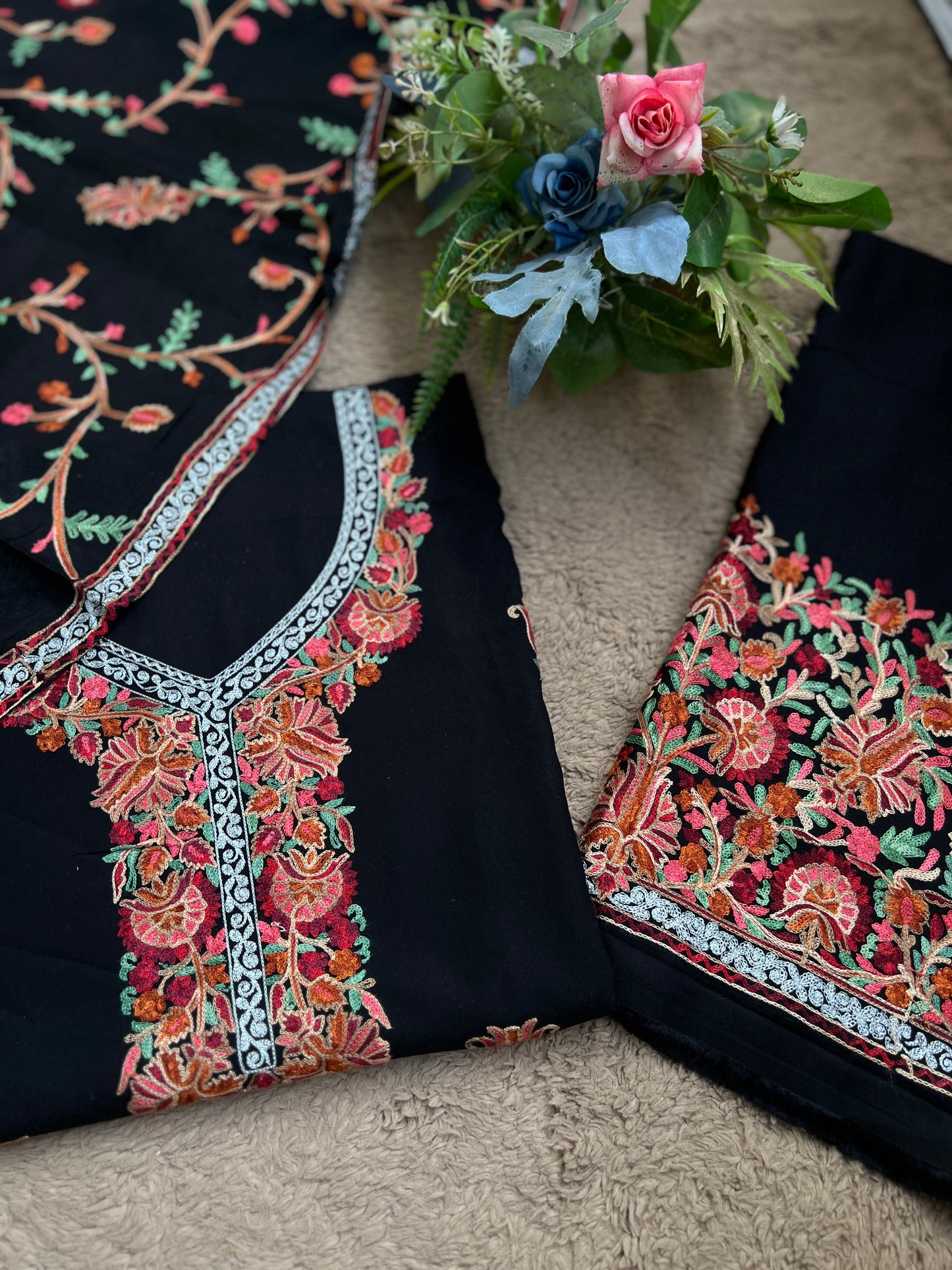 Midnight Elegance in Multicolor Kashmiri Embroidery