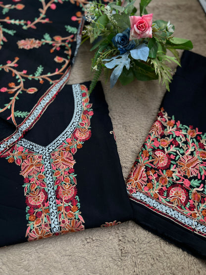 Midnight Elegance in Multicolor Kashmiri Embroidery
