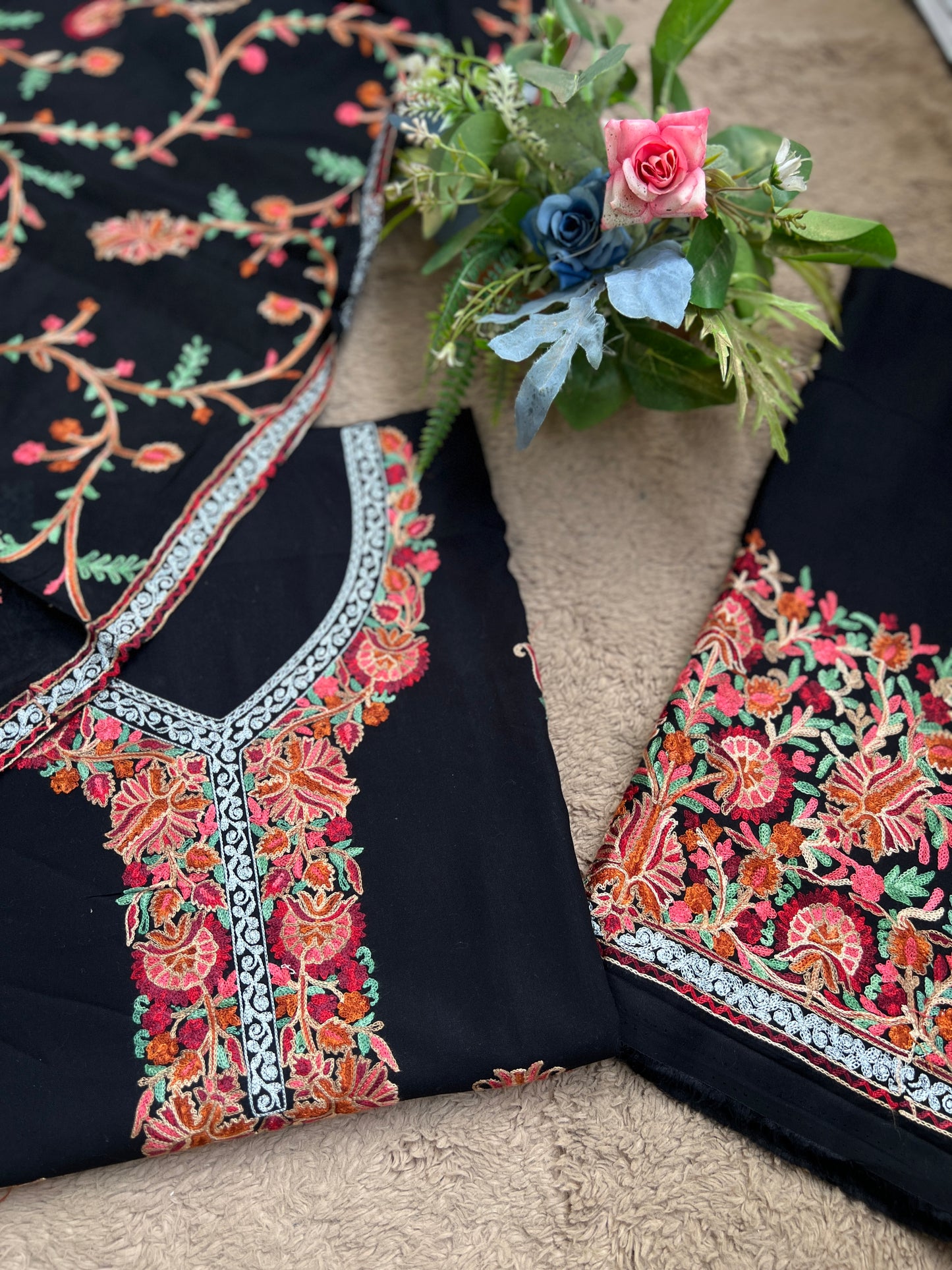 Midnight Elegance in Multicolor Kashmiri Embroidery