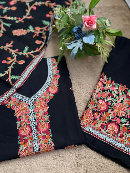 Midnight Elegance in Multicolor Kashmiri Embroidery