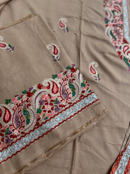 Soft Beige Grace with Full Kashmiri Jaal Dupatta