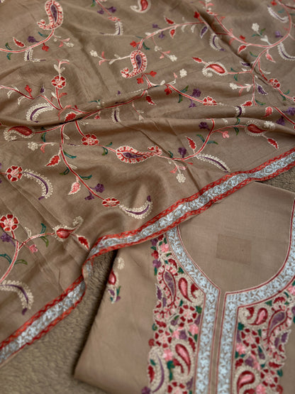 Soft Beige Grace with Full Kashmiri Jaal Dupatta
