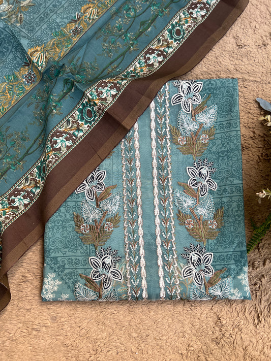 Teal Blue Modal Maslin Pakistani Suit Set
